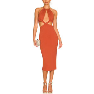 Camila Coelho 'Rida' Red Halterneck Midi Dress Size S